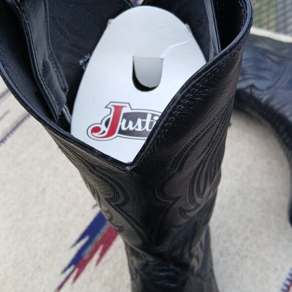 VINTAGE 80's JUSTIN COWBOY BOOTS - BLACK LIZARD/LEATHER - WOMEN'S 7.5 B - L4705 - Picture 6 of 13